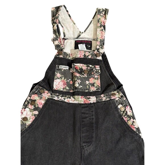 Vintage 80s Not Guilty Girls Floral Black Overalls Pants S/M READ MORE - Picture 2 of 11